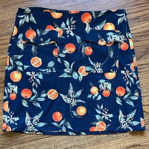 LOFT Navy Mini Skirt with Orange Fruit Print